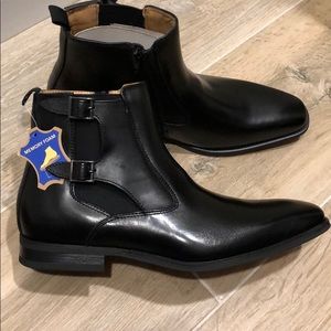 Men’s leather Chelsea boots monk strap ankle black